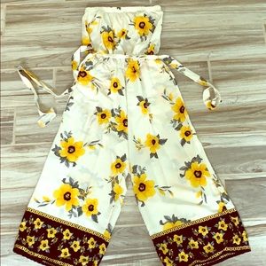 Strapless yellow flower jumpsuit